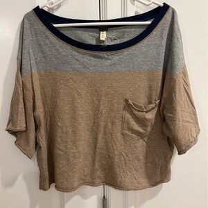 Free People / We The Free Gray and Tan Short Sleeve Tee